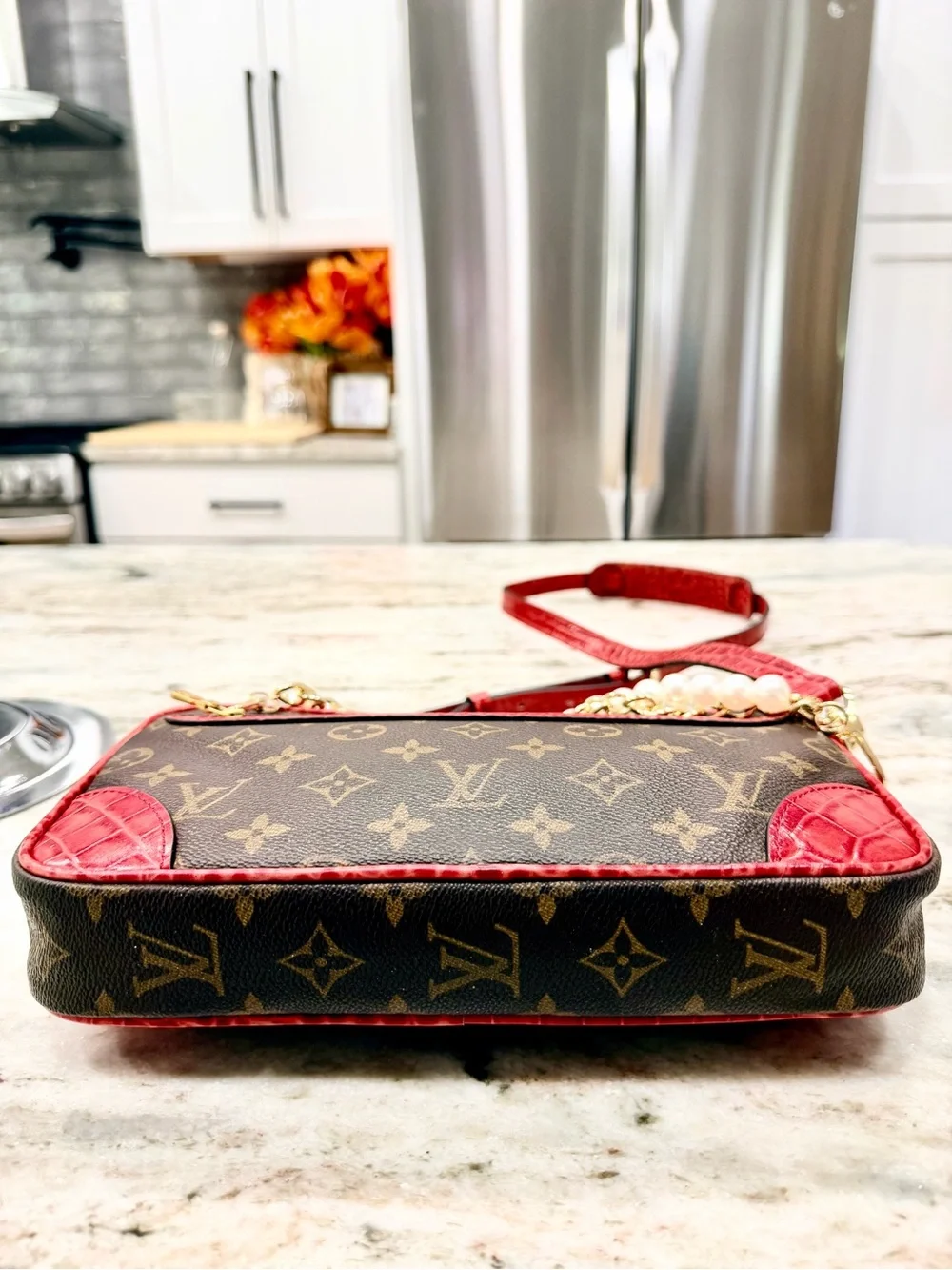 Louis Vuitton Authentic Monogram Custom Crossbody w/Crocodile Embossed Leather